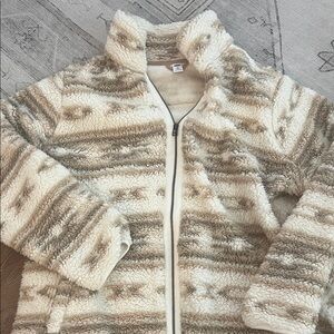 Cozy Cream & Tan Sherpa Zip Jacket